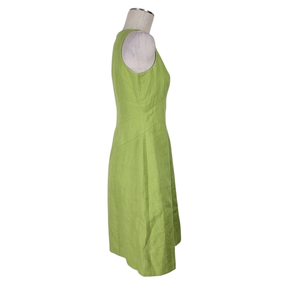Talbots Fit N Flare Dress Size 8P Green Irish Linen Sleeveless Back Zip Lined - Picture 2 of 9